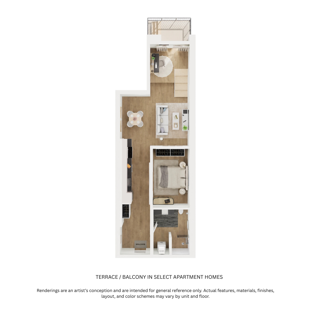 Floor plan for 1 bed, 1 bath, 540 sqft